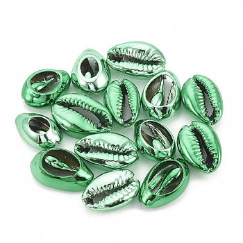 Electroplated Natural Cowrie Shell Beads, Undrilled/No Hole Beads, Green, 17~21x11~14x6~8mm
