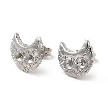 304 Stainless Steel Stud Earring Findings, Earring Settings for Rhinestone, Owl, Stainless Steel Color, 11.5x12mm, Pin: 0.8mm, Fit for Rhinestone: 2.5mm