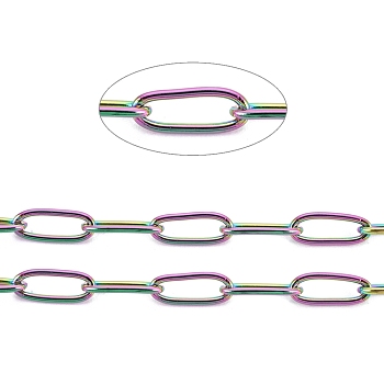 Ion Plating(IP) 304 Stainless Steel Paperclip Chains, Soldered, with Spool, Rainbow Color, 4.8x2.5x0.5mm, about 32.8 Feet(10m)/roll