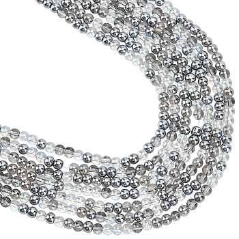 8 Strands Transperant Electroplate Glass Beads Strands, AB Color Plated, Round, Gray, 4~4.5mm, Hole: 0.9mm, about 100pcs/strand, 14.96''(38cm)