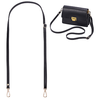 Adjustable Leather Bag Straps, with Alloy Clasps, Black, 110x1.2cm