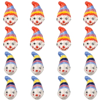 6Pcs 2 Colors Handmade Porcelain Beads, Hand Painted Ceramic Beads, Clown, Famille Rose Porcelain, Mixed Color, 26x14x12.5mm, Hole: 2.5mm, 3pcs/color