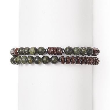 Natural Serpentine & Synthetic Non-magnetic Hematite Beads Energy Stretch Bracelets Set(BJEW-JB07142-05)-2