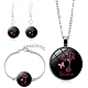 October Breast Cancer Pink Awareness Ribbon Glass Jewelry Set(PW-WG20424-05)-1