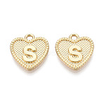 Alloy Pendants, Cadmium Free & Nickel Free & Lead Free, Heart with Letter, Real 18K Gold Plated, Letter.S, 16x15x2mm, Hole: 2mm(PALLOY-N157-001S-NR)