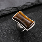 304 Stainless Steel with Natural Tiger Eye Finger Rings for Men, Stainless Steel Color, Rectangle, US Size 10(19.8mm)(FS-WG9BB25-19)