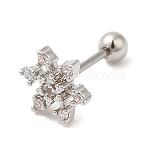 Brass Micro Pave Clear Cubic Zirconia Stud Earrings, Cartilage Earrings, with 316 Stainless Steel Pin and Ear Nut, Snowflake, Stainless Steel Color, 7.7x6.7mm(EJEW-L265-06P)