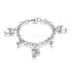 Tarnish Resistant 304 Stainless Steel Charm Bracelets, Dolphin, Stainless Steel Color, 7-1/2 inch(190mm)x6mm(BJEW-G544-04P)