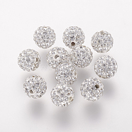 Polymer Clay Rhinestone Beads, Grade A, Round, Pave Disco Ball Beads, Crystal, 8x7.5mm, Hole: 1mm(X-RB-K050-8mm-C31)