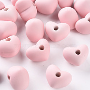 Acrylic Beads, Rubberized Style, Half Drilled Beads, Heart, Pink, 14.5x18.5x13.5mm, Hole: 3.5mm(OACR-S039-03-26)