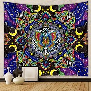 Polyester Butterfly Mushroom Wall Hanging Tapestry, Rectangle Trippy Tapestry for Wall Bedroom Living Room Decoration, Blue, 1500x1000mm(TAST-PW0001-23B-02)