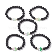 Natural Lava Rock Round Beaded Stretch Bracelets, with Transparent Glass Flower Beads and Electroplate Non-magnetic Synthetic Hematite Beads Strands, Mixed Color, Inner Diameter: 2-1/8 inch(5.4cm)(BJEW-JB10207)