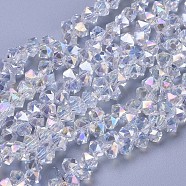 Electroplate Glass Beads Strands, Top Drilled Beads, AB Color Plated, Faceted, Hexagon, AB Color Plated, 6x6x4.5mm, Hole: 1.2mm, about 100pcs/strand, 11.42 inch(29cm)(EGLA-F145-A-AB01)