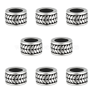 8Pcs 304 Stainless Steel Beads, Column with Wheat, Antique Silver, 9.5x6mm, Hole: 6.5mm(STAS-UN0054-31)