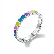 Rhodium Plated  925 Sterling Silver Finger Rings, with Enamel, Platinum, US Size 8(18.1mm), 3mm(AW7693-3)