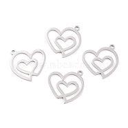 201 Stainless Steel Pendants, Double Heart, Stainless Steel Color, 20.5x20x1mm, Hole: 1.6mm(STAS-K003-03P)