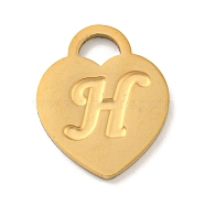 Ion Plating(IP) 304 Stainless Steel Pendants, Laser Cut, Heart with Letter Charm, Golden, Letter H, 15x12x1mm, Hole: 3x3.5mm(FIND-M017-01G-H)