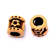 Plastic Beads, Imitation Wood, Large Hole, Column with Flower, Sandy Brown, 15x14mm, Hole: 9mm(KY-TAC0008-04)