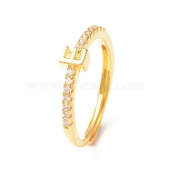 Clear Cubic Zirconia Initial Letter Adjustable Ring, Golden Brass Jewelry for Women, Letter.E, Inner Diameter: 18mm(RJEW-C052-01G-E)