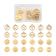 24Pcs 304 Stainless Steel Pendants, Flat Round with Twelve Constellations, Golden, 18x16x1.5mm, Hole: 1.2mm, 1pc/constellation(STAS-TA0001-30G)