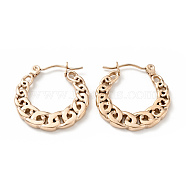 Ion Plating(IP) 304 Stainless Steel Curb Chains Hoop Earrings for Women, Rose Gold, 22x21x2mm, Pin: 0.8mm(EJEW-G293-06RG)