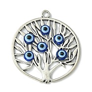 Blue Evil Eye Alloy Pendants, Lucky Eye Charms, Antique Silver, Tree of Life, 42.5x38x4mm, Hole: 3mm(PALLOY-JF02358-04)