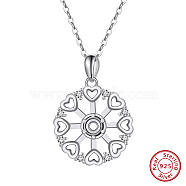 925 Sterling Silver Micro Pave Clear Cubic Zirconia Pendant Cabochon Setting, Heart Flower, Real Platinum Plated, 19x17x2.5mm, Hole: 4x2.5mm, Tray: 3.5mm(STER-L064-16P)