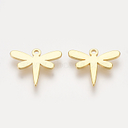 Brass Charms, Dragonfly, Nickel Free, Real 18K Gold Plated, 10.5x12.5x1mm, Hole: 0.8mm(KK-S350-195)