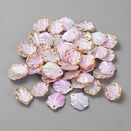 Opaque Acrylic Pendants, Gold Stamping Edge Leaf Charms, Pearl Pink, 17x15x4mm, Hole: 1.5mm(RESI-TAC0020-04E)