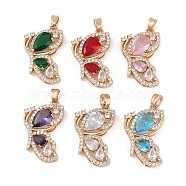 Brass Micro Pave Clear Cubic Zirconia Pendants, with Glass, Butterfly, Real 18K Gold Plated, Mixed Color, 24.5x15.5x5.5mm, Hole: 3.5mm(RGLA-M002-06G)