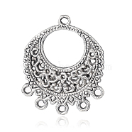 Tibetan Style Alloy Chandelier Links, Flat Round, Antique Silver, 32x27x1.5mm, Hole: 2mm(PALLOY-M167-10AS)
