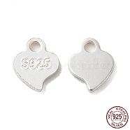 925 Sterling Silver Chain Extender Drop, Chain Tabs, Heart Charms, with S925 Stamp, Silver, 5x4x0.5mm, Hole: 0.8mm, about 158pcs/10g(STER-G040-03A)