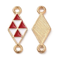 Alloy Enamel Connector Charms, Rhombus Links, FireBrick, Nickel, Light Gold, 23x9x1.5mm, Hole: 1.8mm(ENAM-Z006-04KCG)