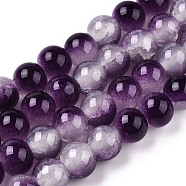 Crackle Baking Painted Imitation Jade Glass Beads Strands, Two Tone, Round, Indigo, 10mm, Hole: 1.4mm, about 80pcs/strand, 30.87''(78.4cm)(DGLA-T003-10mm-13)