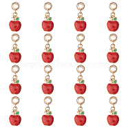 16Pcs Golden Plated Alloy European Dangle Charms, with Enamel, Teachers' Day Large Hole Pendants, Apple, Red, 28mm, Hole: 4.5mm, Apple: 15x11.5x2.5mm(MPDL-CA0001-05)