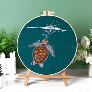 DIY Embroidery Kits, Including Embroidery Cloth & Thread, Needle, Embroidery Hoop, Instruction Sheet, Tortoise, 200mm(PW-WGD2514-03)