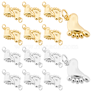SUPERFINDINGS 12Pcs 2 Colors Brass Pendants, with Jump Ring, Footprint, Real 18K Gold Plated & Platinum, 19x10x2.5mm, Hole: 3.5mm, 6pcs/color(KK-FH0003-37)