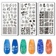 Stainless Steel DIY Nail Art Templates, Template Tool, Rectangle, Mixed Shapes, 12x6cm, 3pcs/set(MRMJ-WH0092-018)