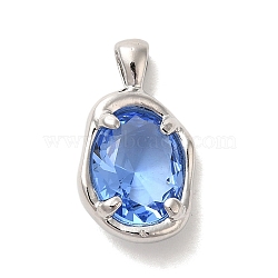 Platinum Brass Micro Pave Cubic Zirconia Pendants, Oval, Dodger Blue, 18.5x10.5x5mm, Hole: 3x1.5mm(KK-U031-02P-05)