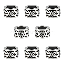 8Pcs 304 Stainless Steel Beads, Column with Wheat, Antique Silver, 9.5x6mm, Hole: 6.5mm(STAS-UN0054-31)