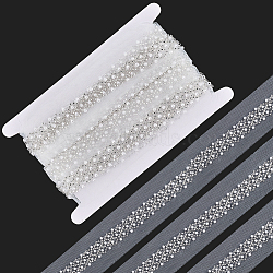 4Yards Polyester Lace Ribbon, with Plastic Imitation Pearl Beads, with 1Pc Cardboard Display Card, White, 2-1/8 inch(55mm)(SRIB-GF0001-73A-02)