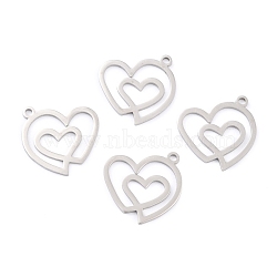 201 Stainless Steel Pendants, Double Heart, Stainless Steel Color, 20.5x20x1mm, Hole: 1.6mm(STAS-K003-03P)