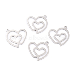 Non-Tarnish 201 Stainless Steel Pendants, Double Heart, Stainless Steel Color, 20.5x20x1mm, Hole: 1.6mm(STAS-K003-03P)