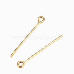 304 Stainless Steel Eye Pins, Real 18K Gold Plated, 20 Gauge, 26x0.8mm, Hole: 2mm(STAS-I318-D08-G)