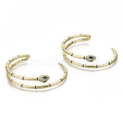 Brass Micro Pave Cubic Zirconia Cuff Bangles, Nickel Free, Snake, Colorful, Real 16K Gold Plated, Inner Diameter: 2-1/4x1-3/4 inch(5.6x4.5cm), 15mm(BJEW-S142-023-NF)