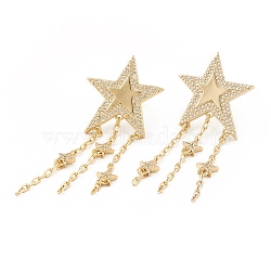 Rack Plating Brass Micro Pave Clear Cubic Zirconia Dangle Earrings, Cadmium Free & Lead Free, Long-Lasting Plated, Star, Real 18K Gold Plated, 66x24mm, Pin: 0.7mm(EJEW-L231-75G)