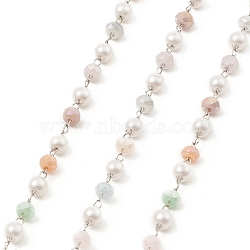 ABS Imitation Pearl Beaded Chains, with 304 Stainless Steel Findings, Unwelded, with Spool, Colorful, 3mm, about 16.40 Feet(5m)/Roll(CHS-B003-03)
