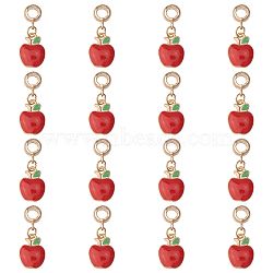 16Pcs Golden Plated Alloy European Dangle Charms, with Enamel, Teachers' Day Large Hole Pendants, Apple, Red, 28mm, Hole: 4.5mm, Apple: 15x11.5x2.5mm(MPDL-CA0001-05)