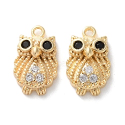 Brass Micro Pave Cubic Zirconia Charms, Owl, Real 18K Gold Plated, 12.5x7.5x3.5mm, Hole: 1mm(KK-C079-09G)