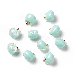 Sparkle Opaque Resin Charms, with Golden Tone Brass Findings, Pearlized, Cat Head, Light Cyan, 11.5x10.5x8mm, Hole: 1.5mm(RESI-E019-01G-01)
